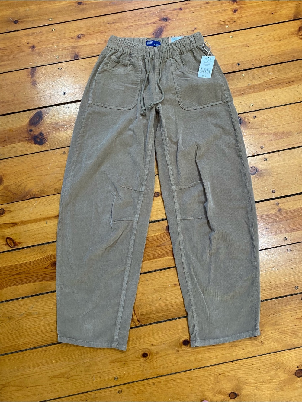 Project Indigo NWT Women's Corduroy  barrel pants with elastic waist size XS